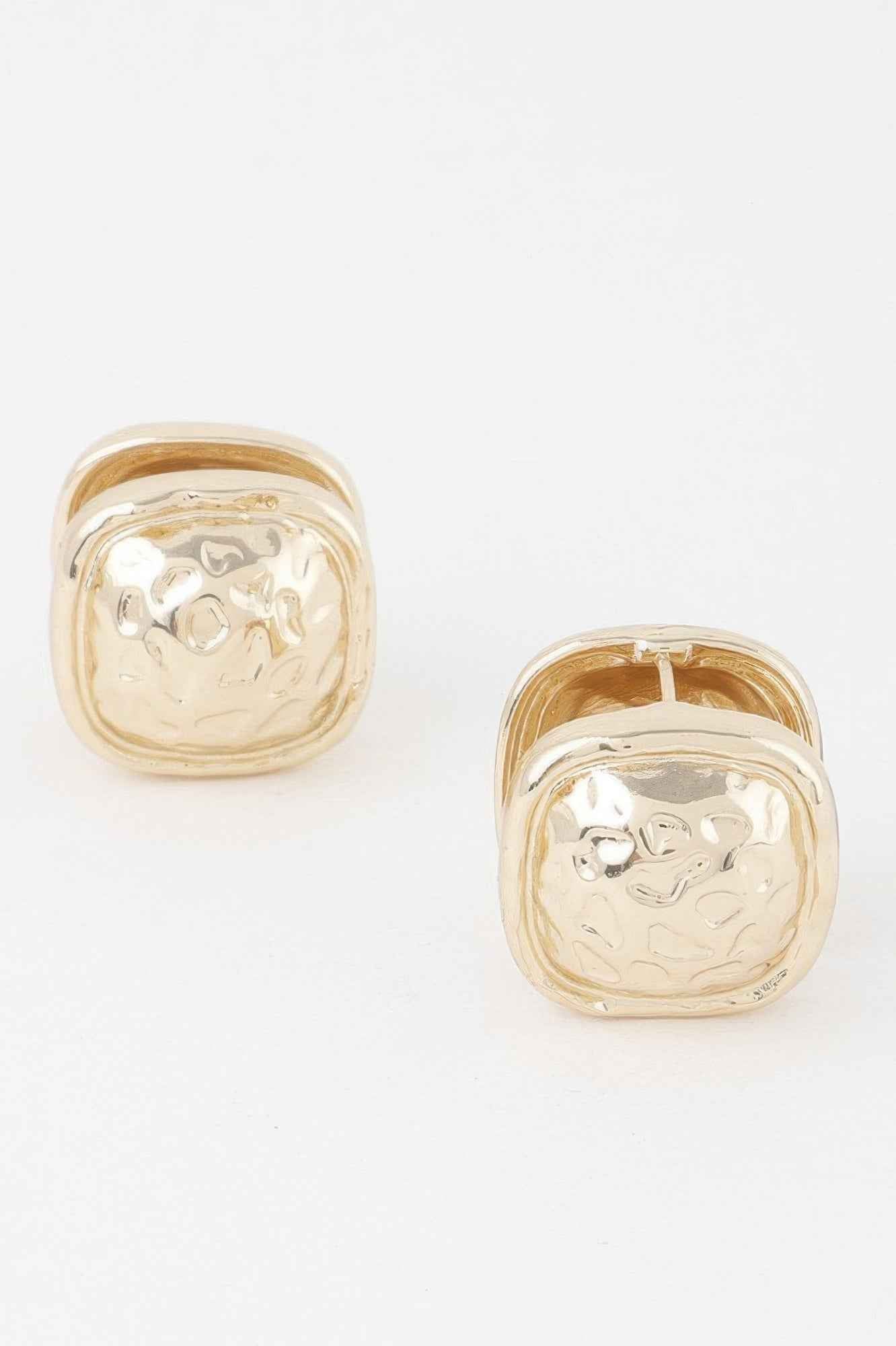 Gold Square Pleated Button Clip On Earrings