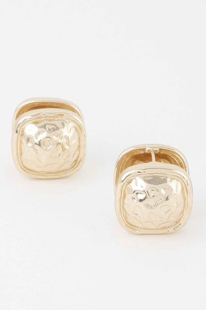 Gold Square Pleated Button Clip On Earrings