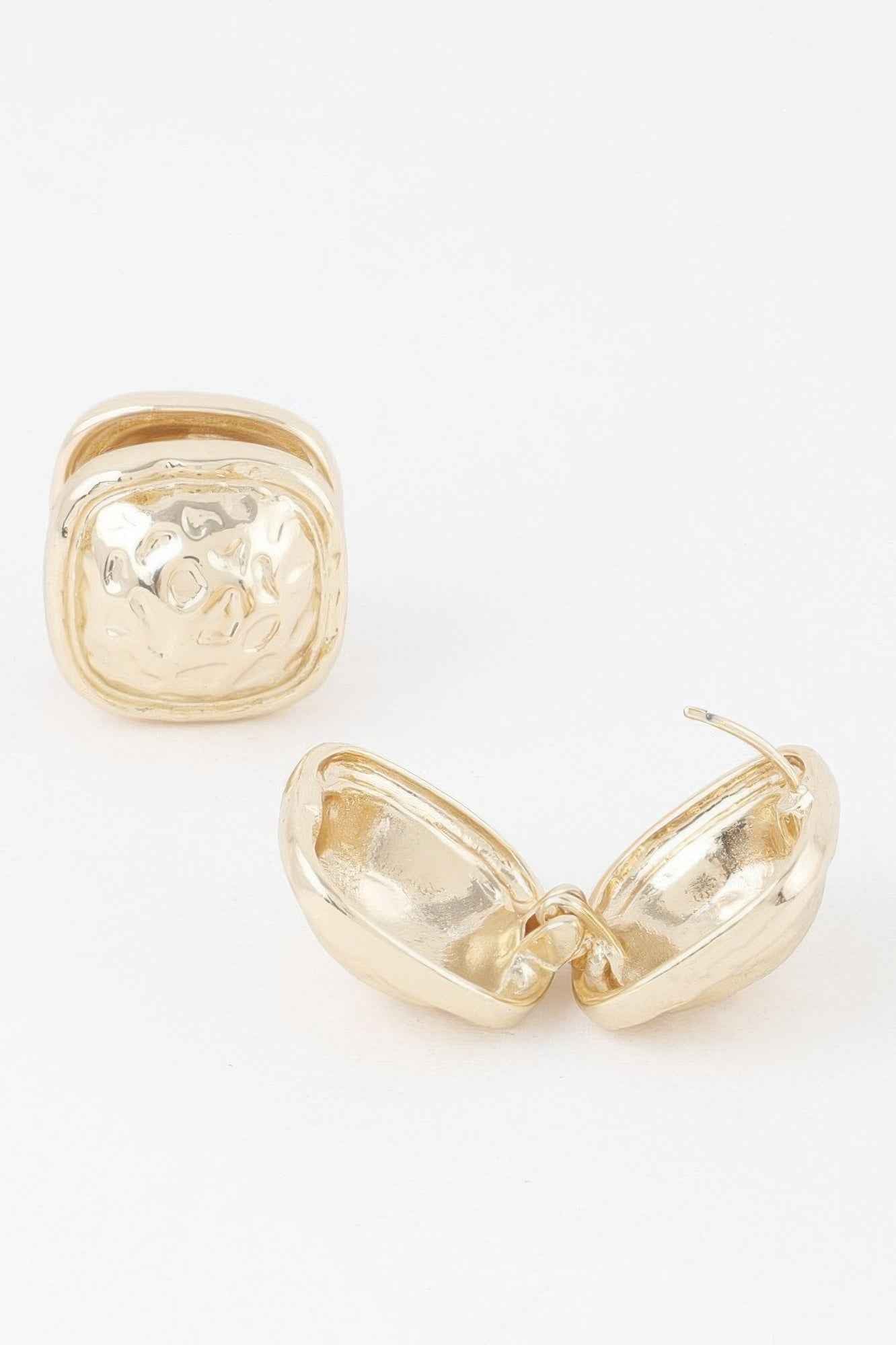 Gold Square Pleated Button Clip On Earrings