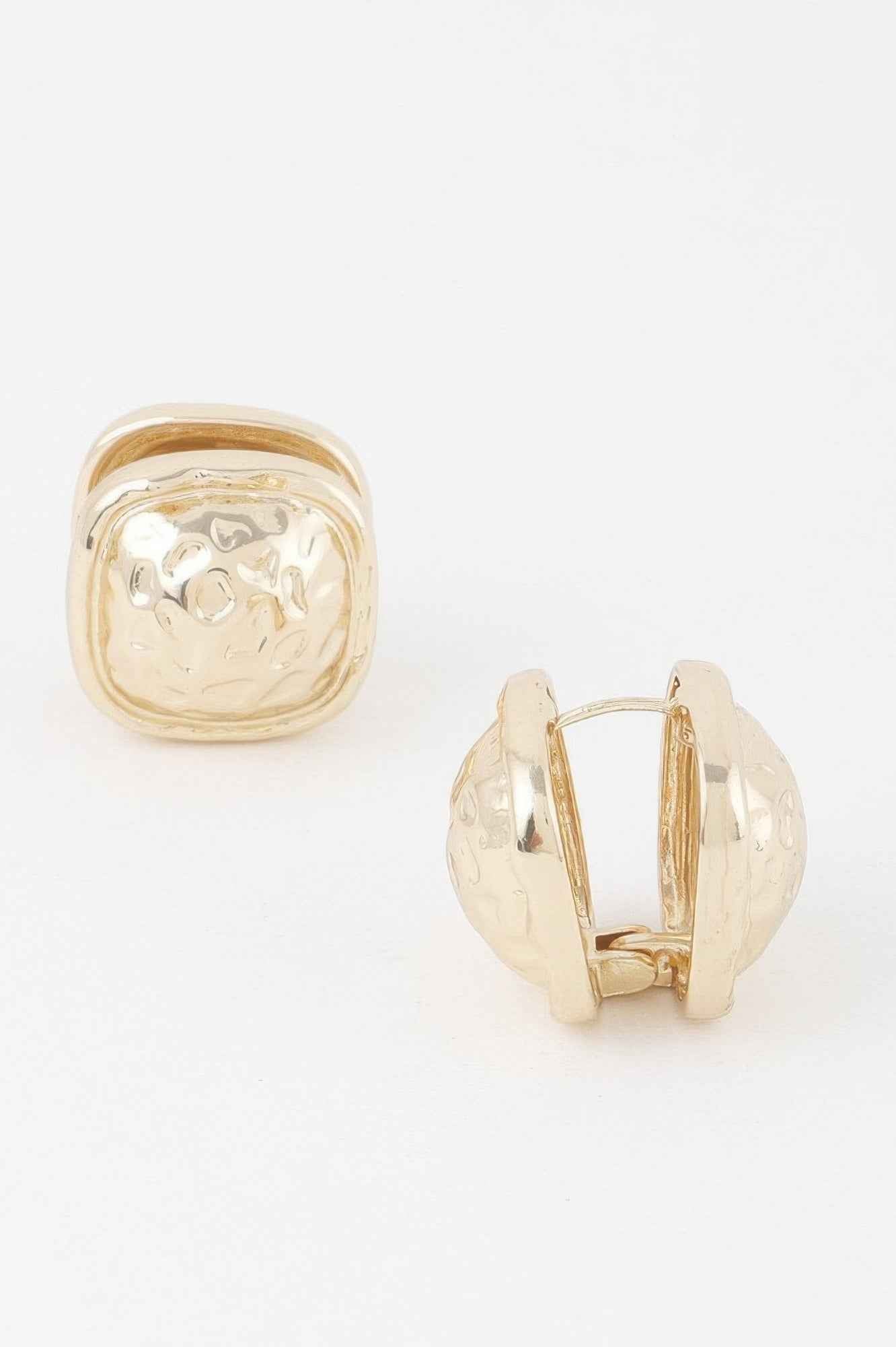 Gold Square Pleated Button Clip On Earrings