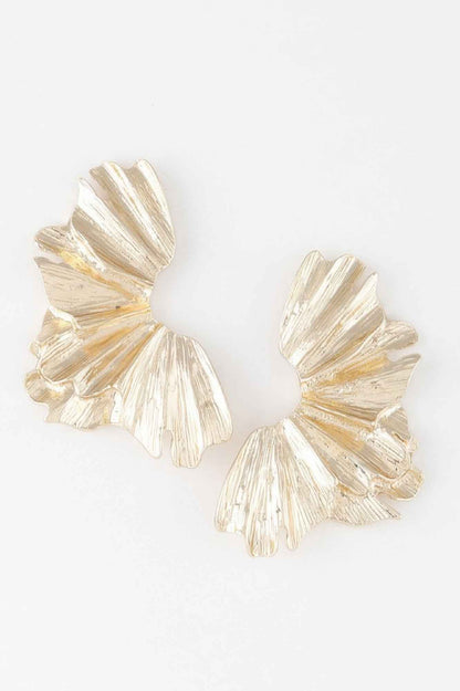 Sculptural Flower Gold Drop Earrings