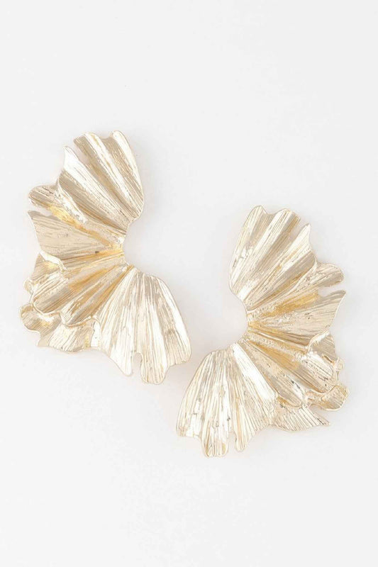 Sculptural Flower Gold Drop Earrings