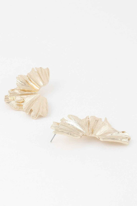 Sculptural Flower Gold Drop Earrings