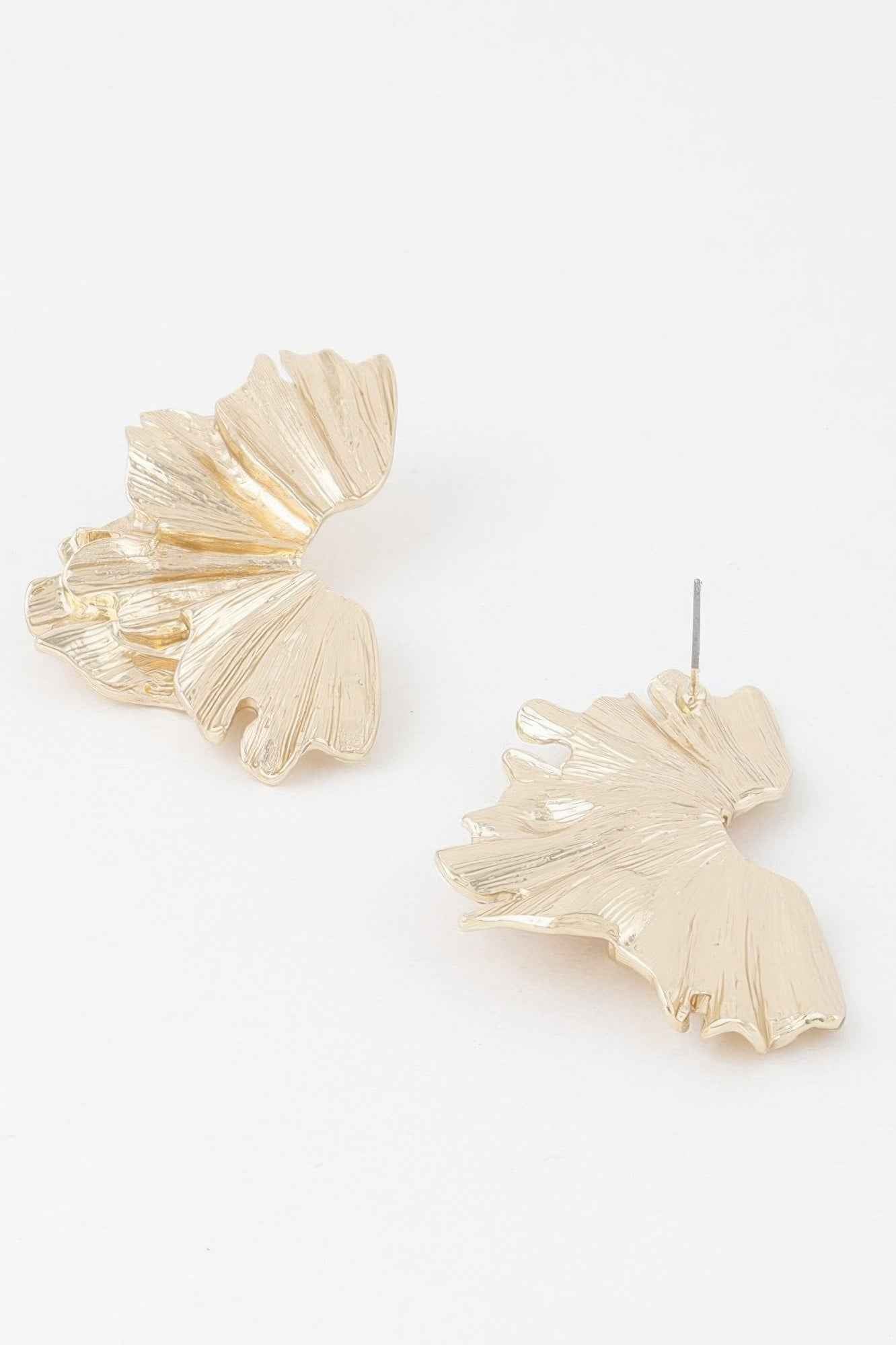 Sculptural Flower Gold Drop Earrings
