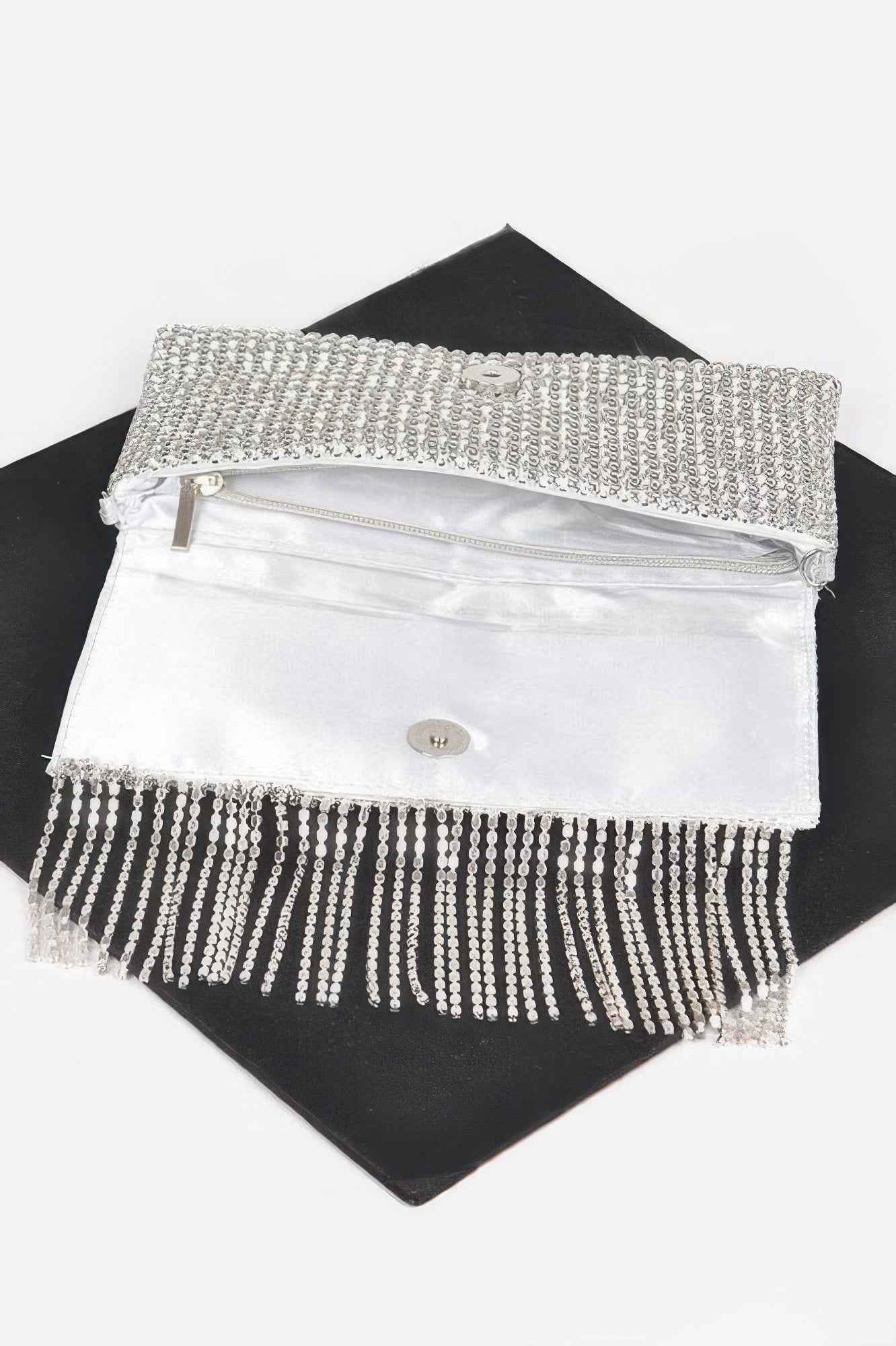 Rhinestone Fringe Clutch