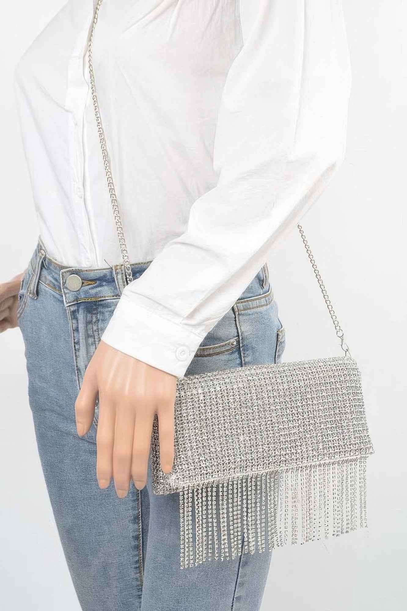 Rhinestone Fringe Clutch