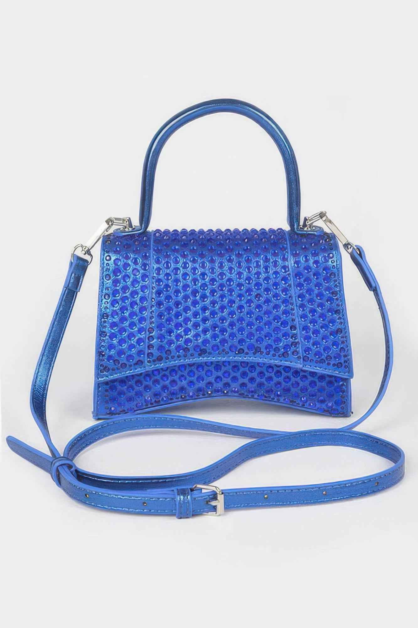 Metallic Rhinestone Hotfix Top Handle Flap Bag