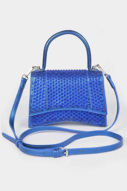 Metallic Rhinestone Hotfix Top Handle Flap Bag