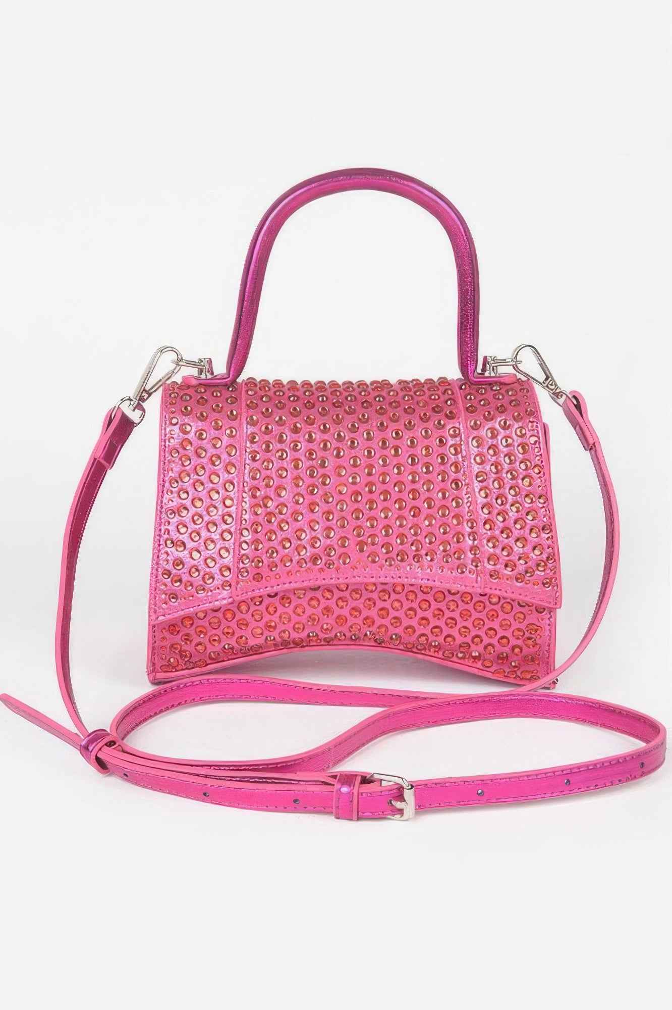 Metallic Rhinestone Hotfix Top Handle Flap Bag