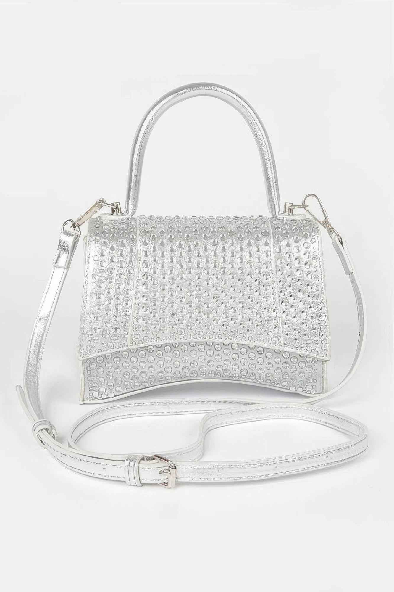 Metallic Rhinestone Hotfix Top Handle Flap Bag