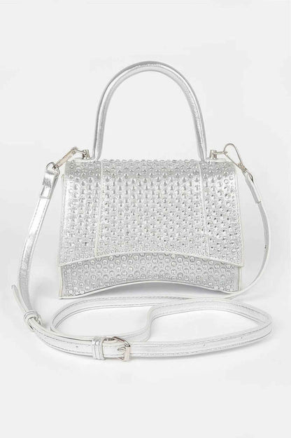 Metallic Rhinestone Hotfix Top Handle Flap Bag