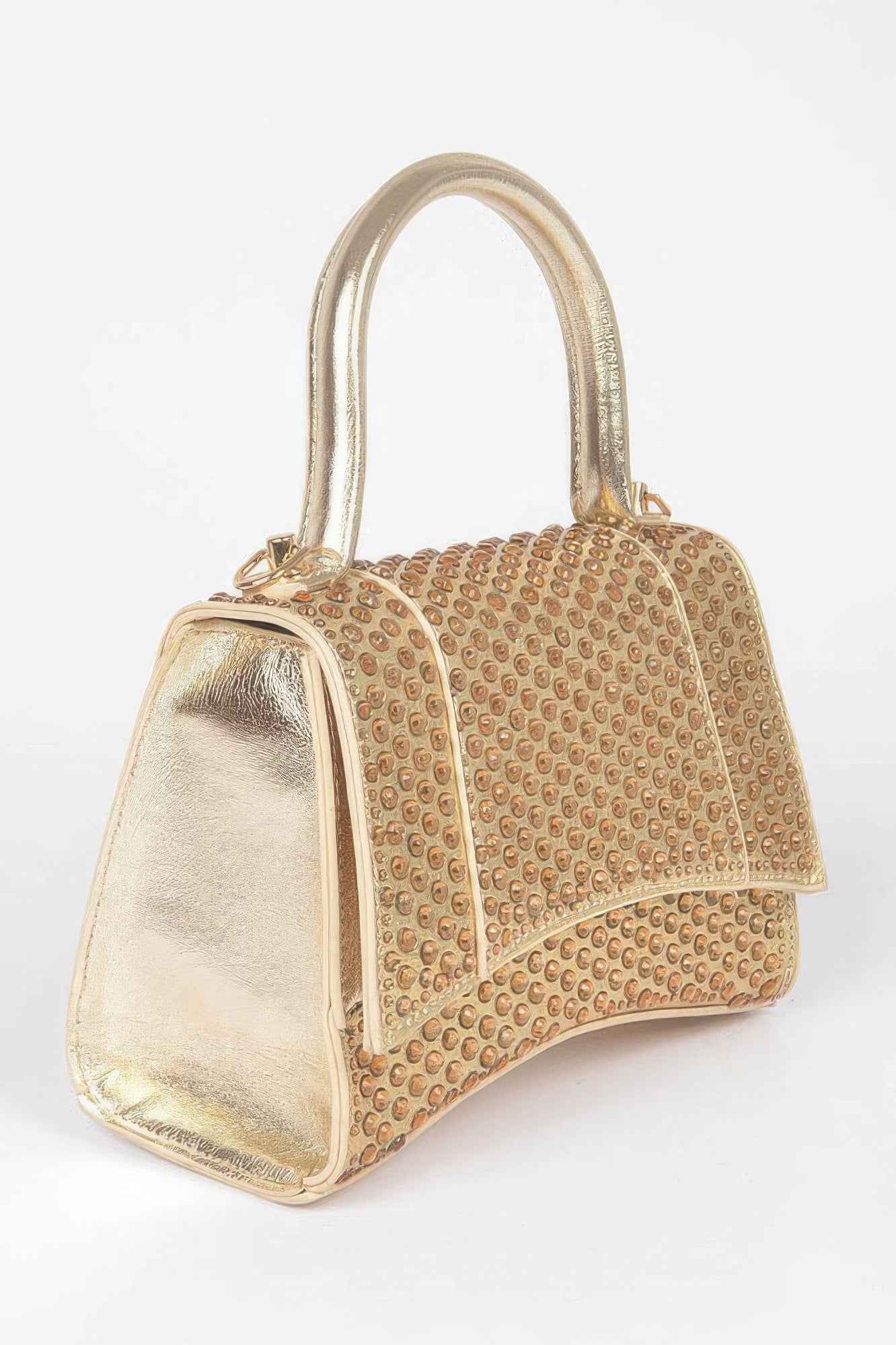 Metallic Rhinestone Hotfix Top Handle Flap Bag