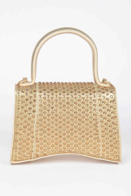 Metallic Rhinestone Hotfix Top Handle Flap Bag