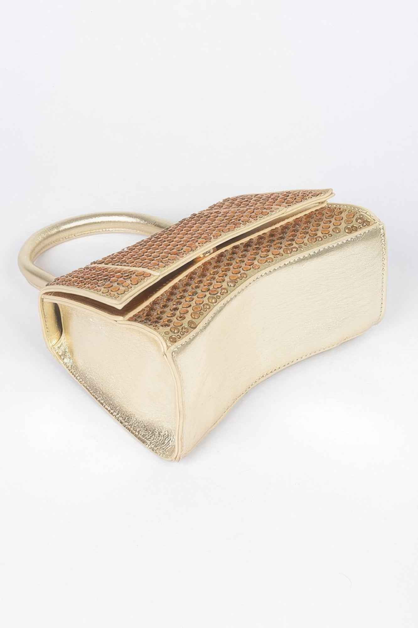 Metallic Rhinestone Hotfix Top Handle Flap Bag