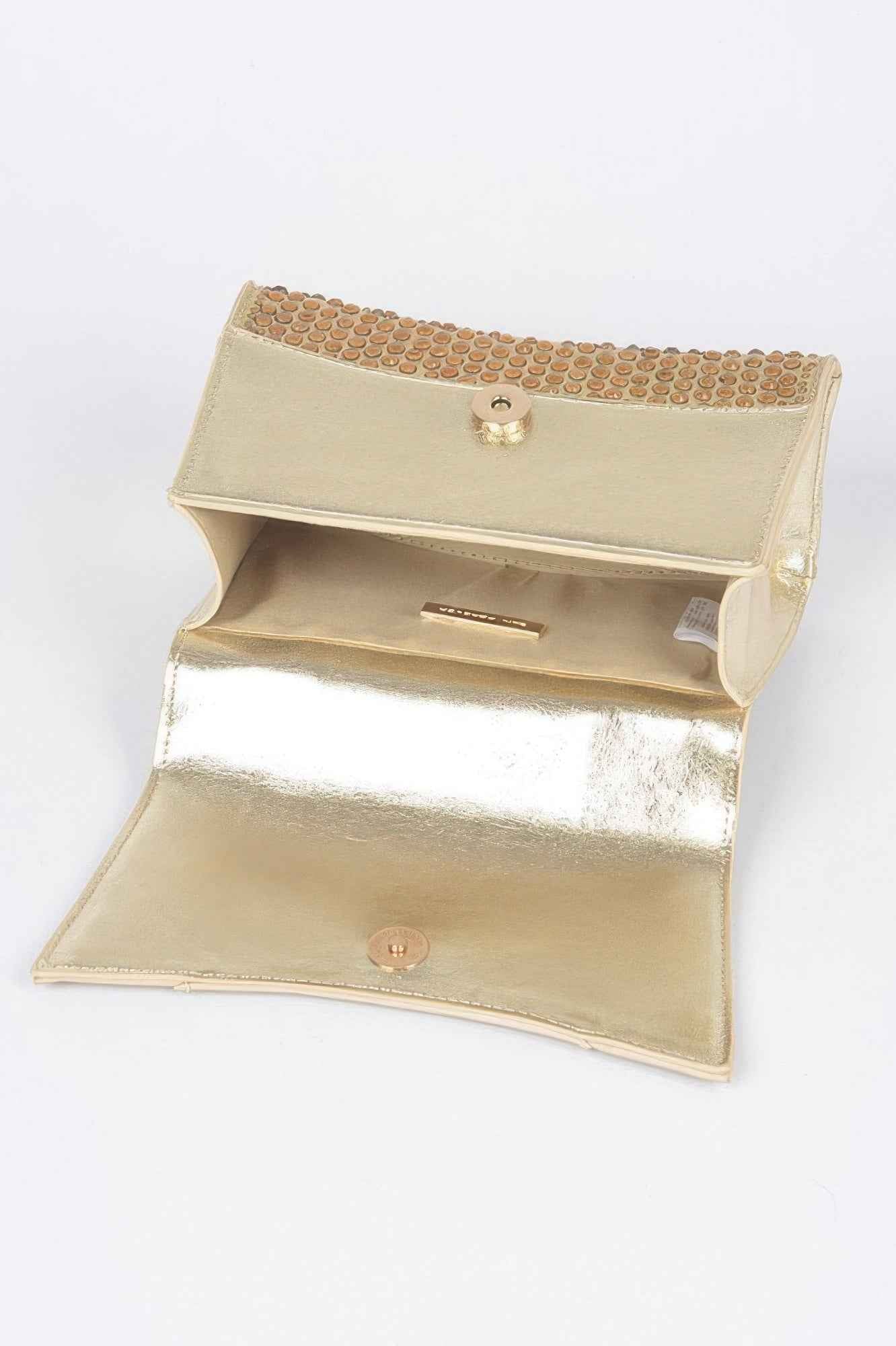 Metallic Rhinestone Hotfix Top Handle Flap Bag