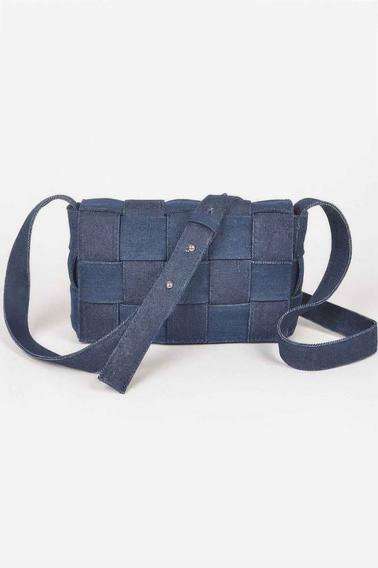 Denim Braided Flap Crossbody Bag