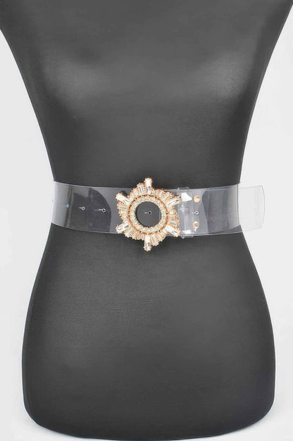 Multi Stone Buckle Clear Belt
