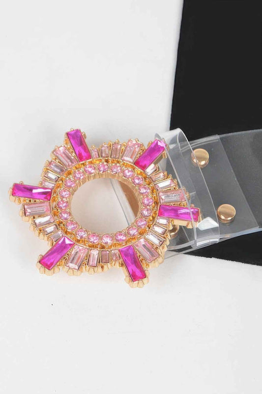 Multi Stone Buckle Clear Belt