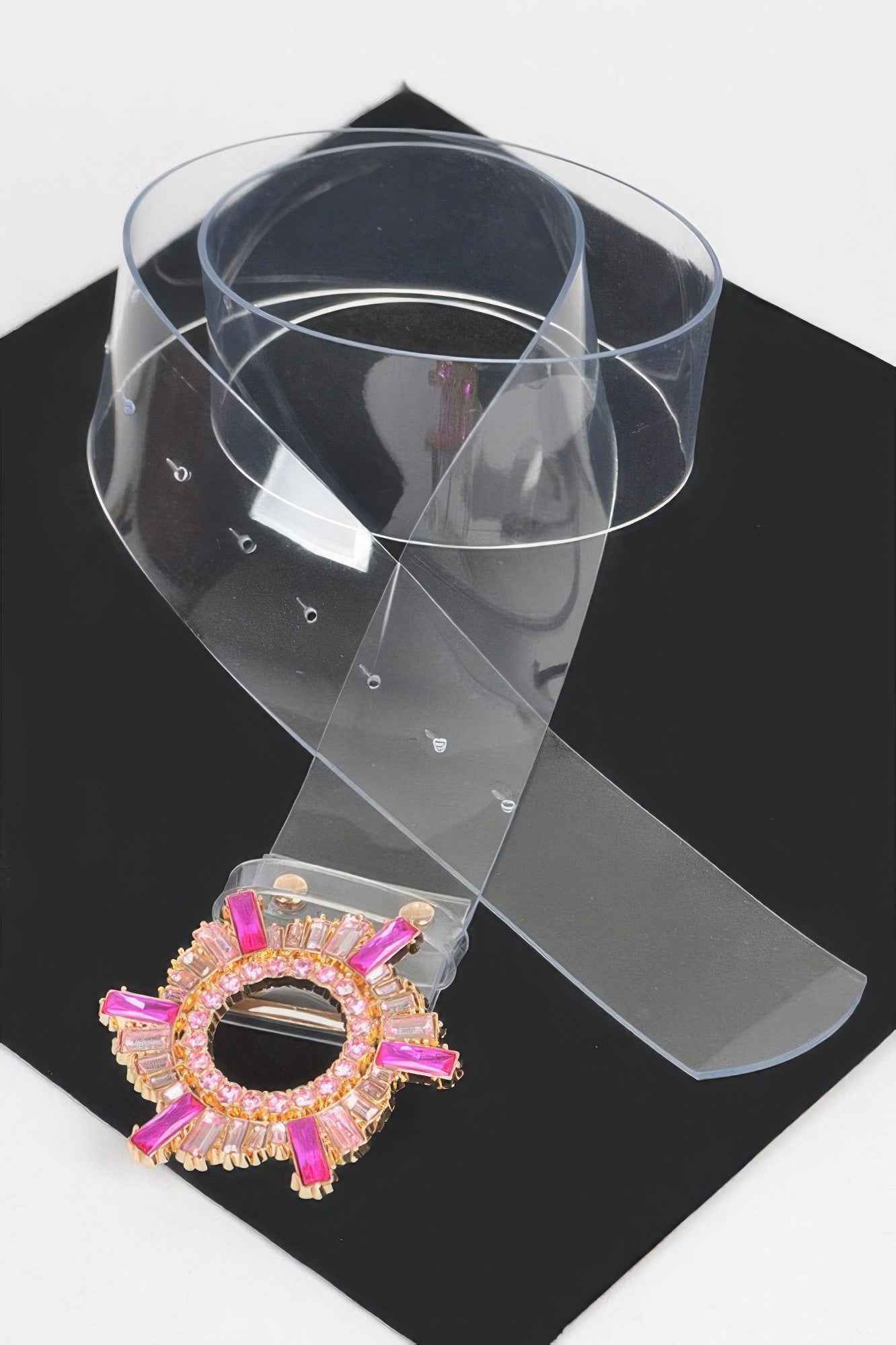 Multi Stone Buckle Clear Belt