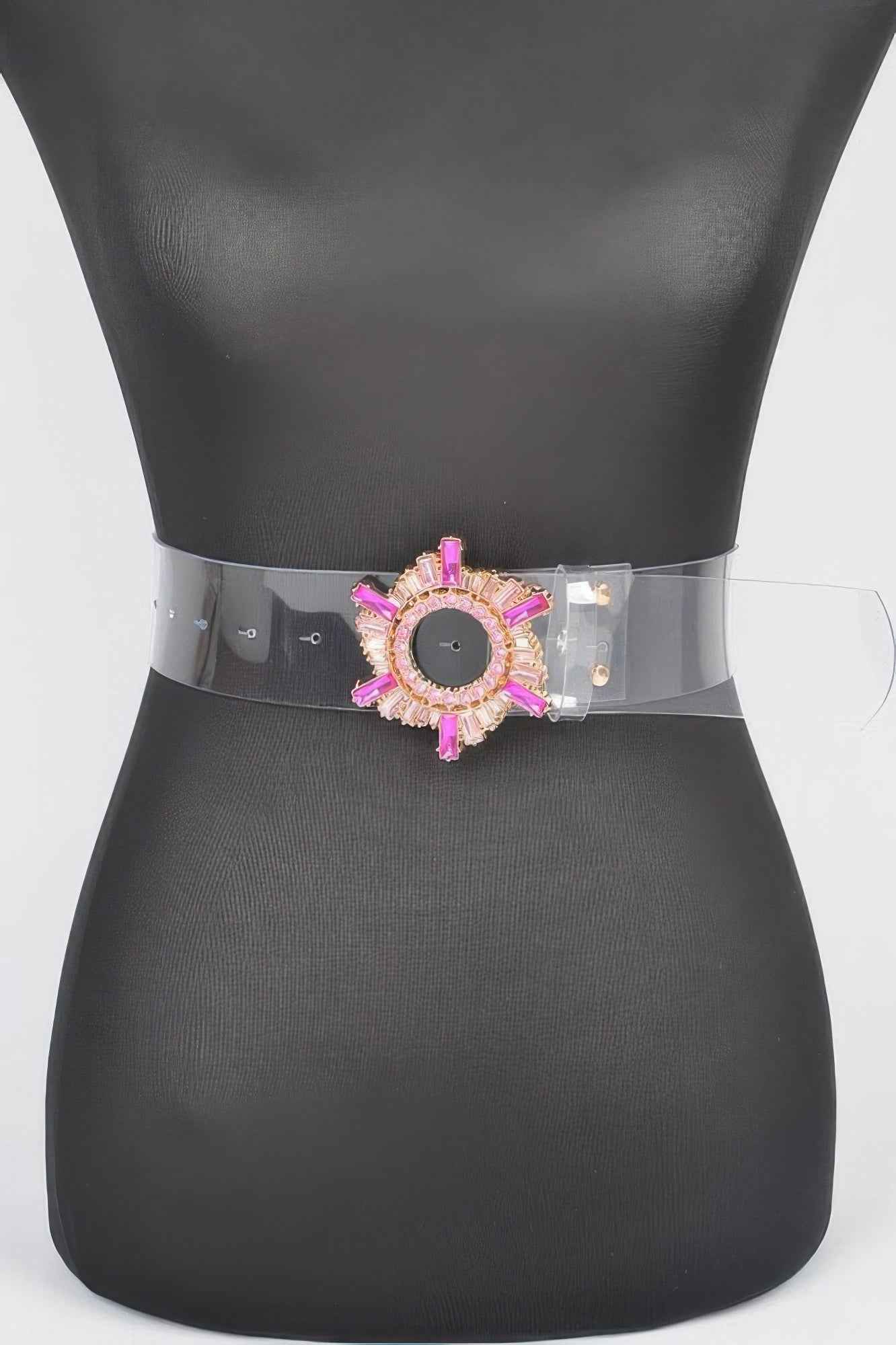 Multi Stone Buckle Clear Belt