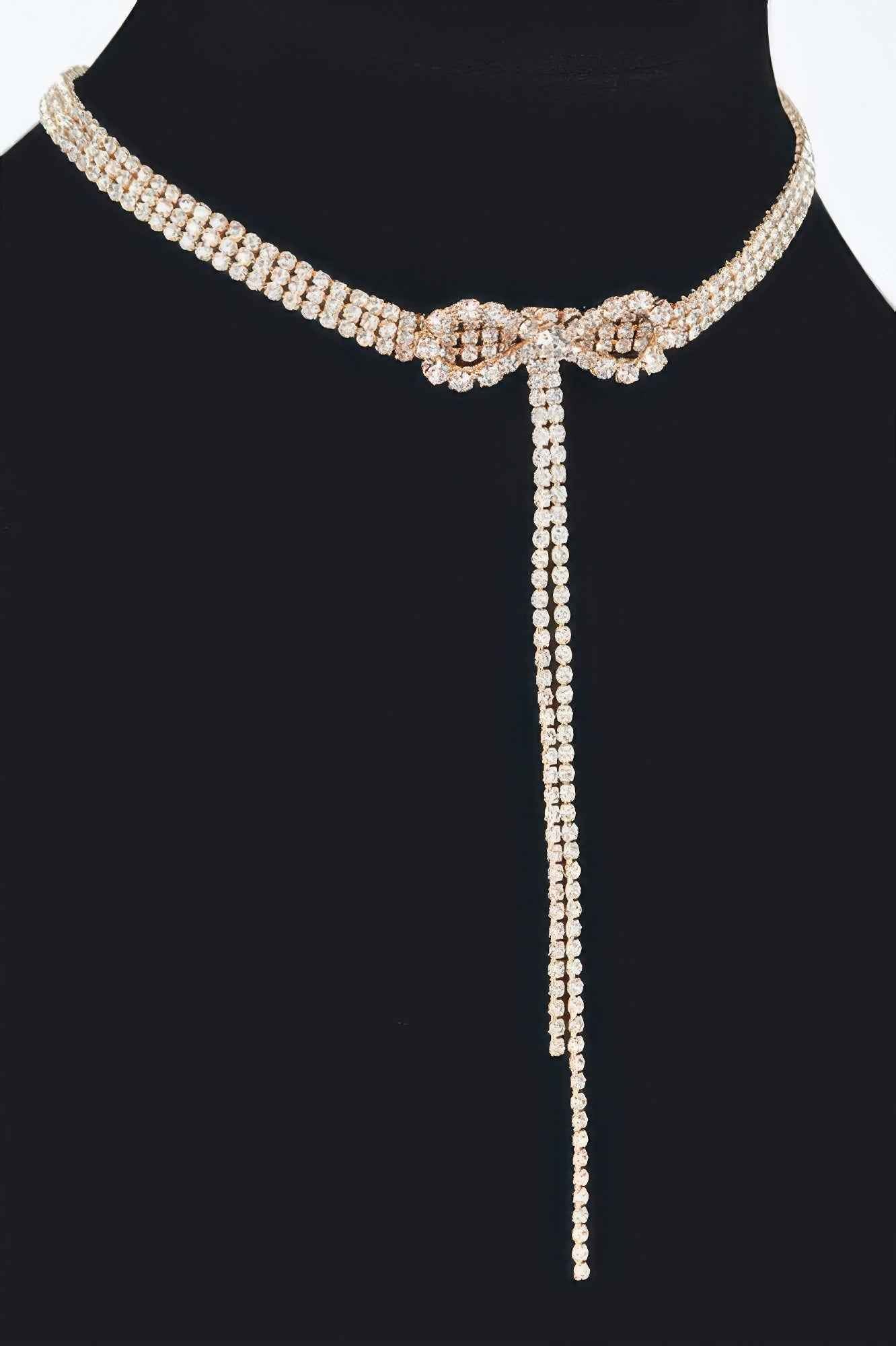 Rhinestone Bow String Choker Necklace