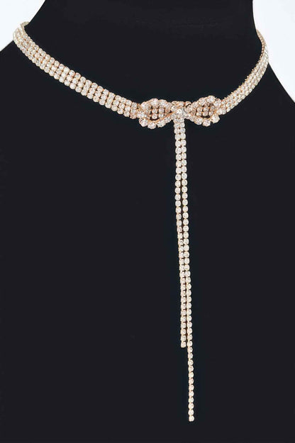 Rhinestone Bow String Choker Necklace