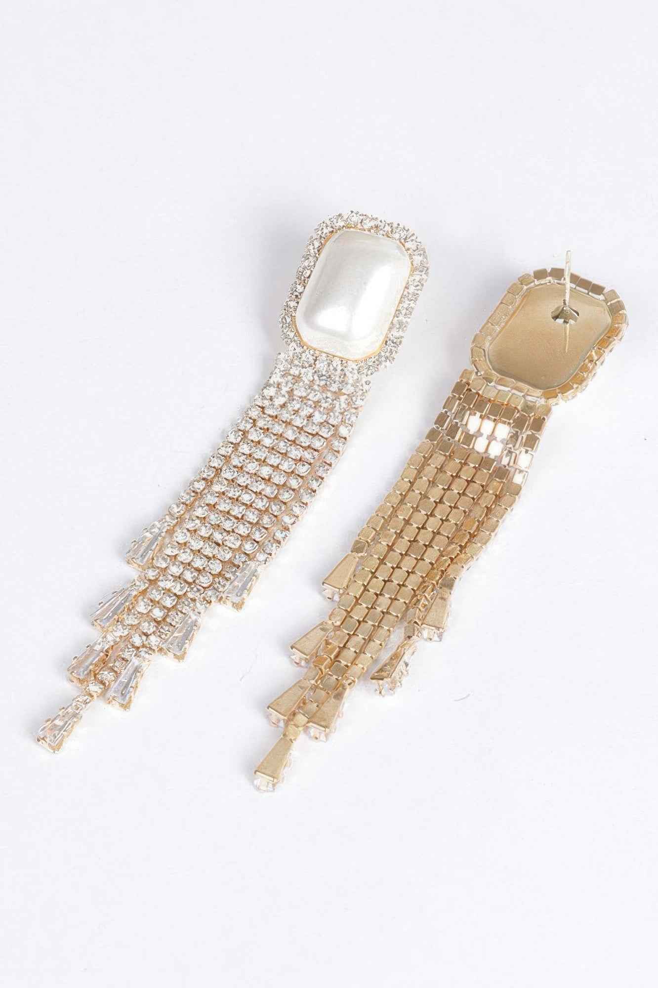 Faux Pearl Rhinestone Tassle Earring