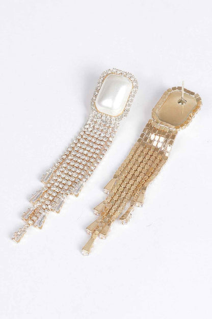 Faux Pearl Rhinestone Tassle Earring