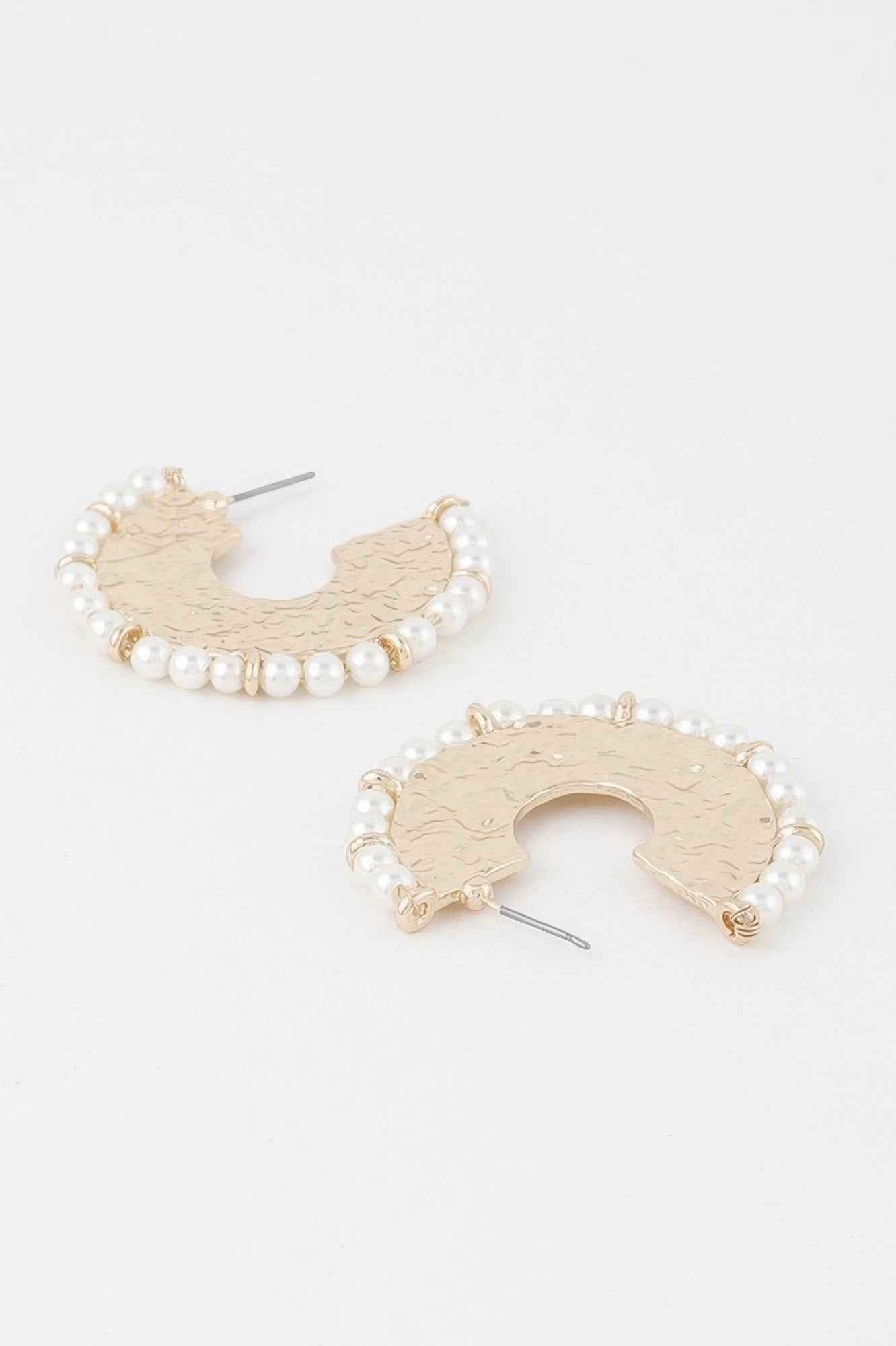 Pearl Hammered Hoop Earrings