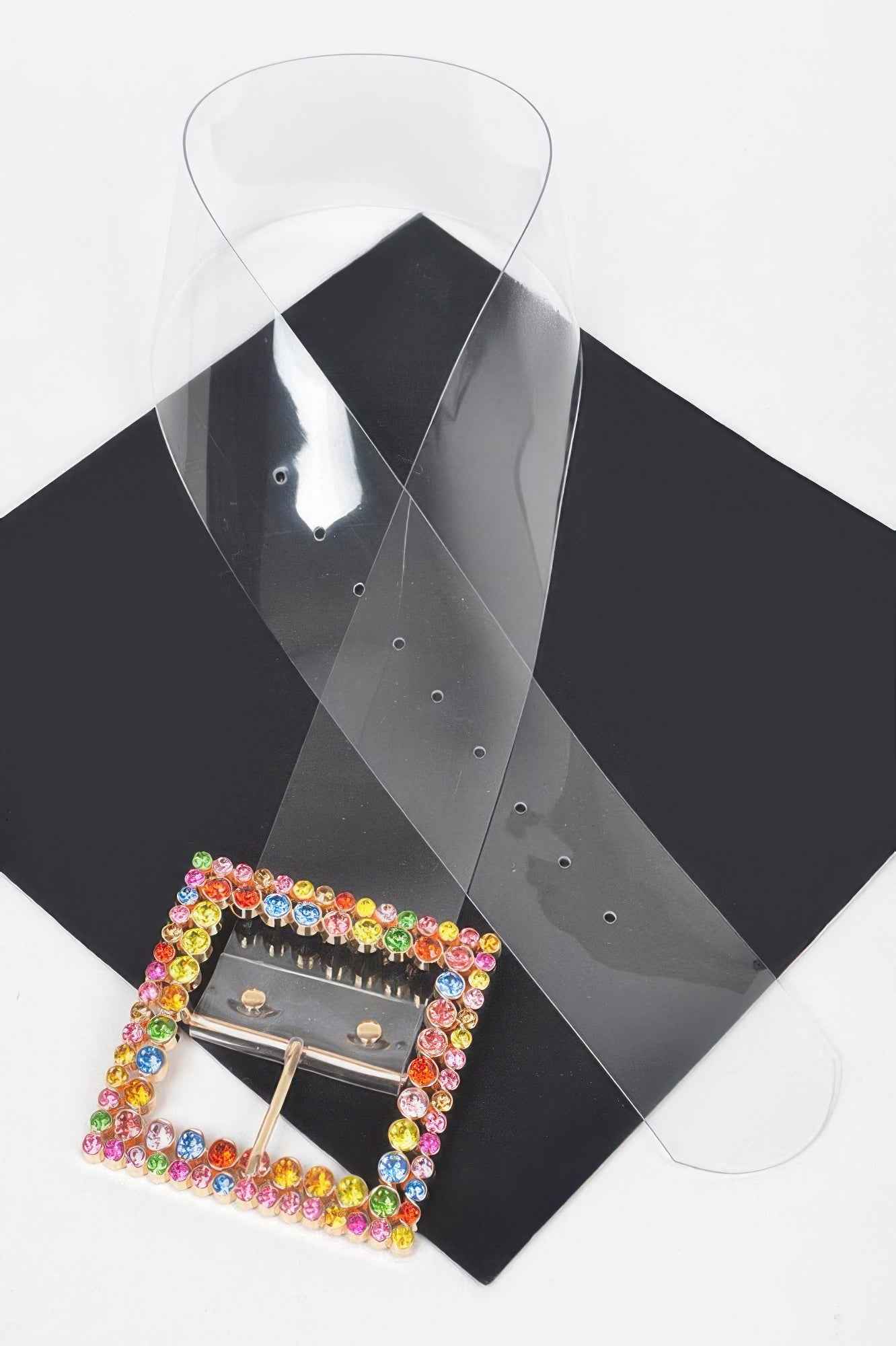 Multi Rhinestone Buckle Clear Belt
