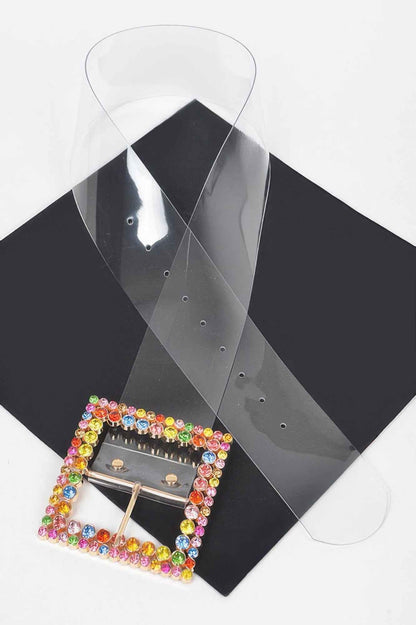 Multi Rhinestone Buckle Clear Belt