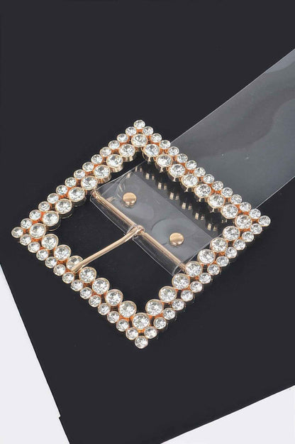 Multi Rhinestone Buckle Clear Belt