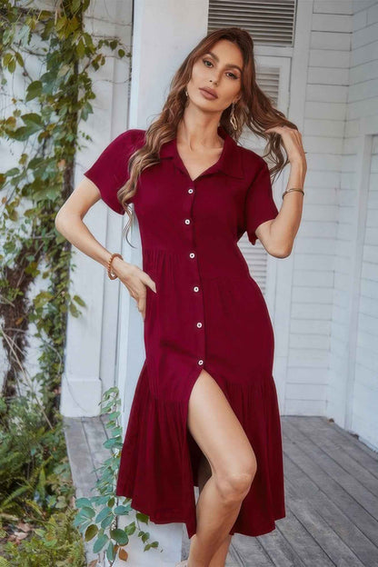 V Neck Short Dress Solid Midi Dress