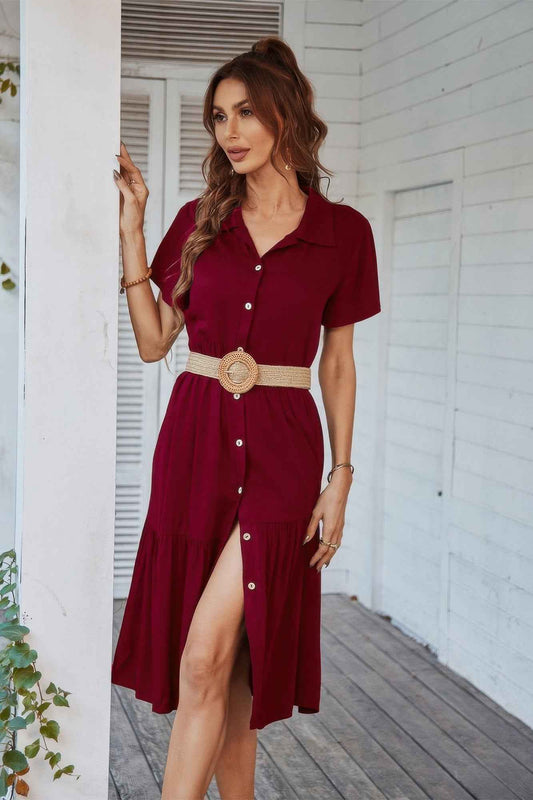 V Neck Short Dress Solid Midi Dress