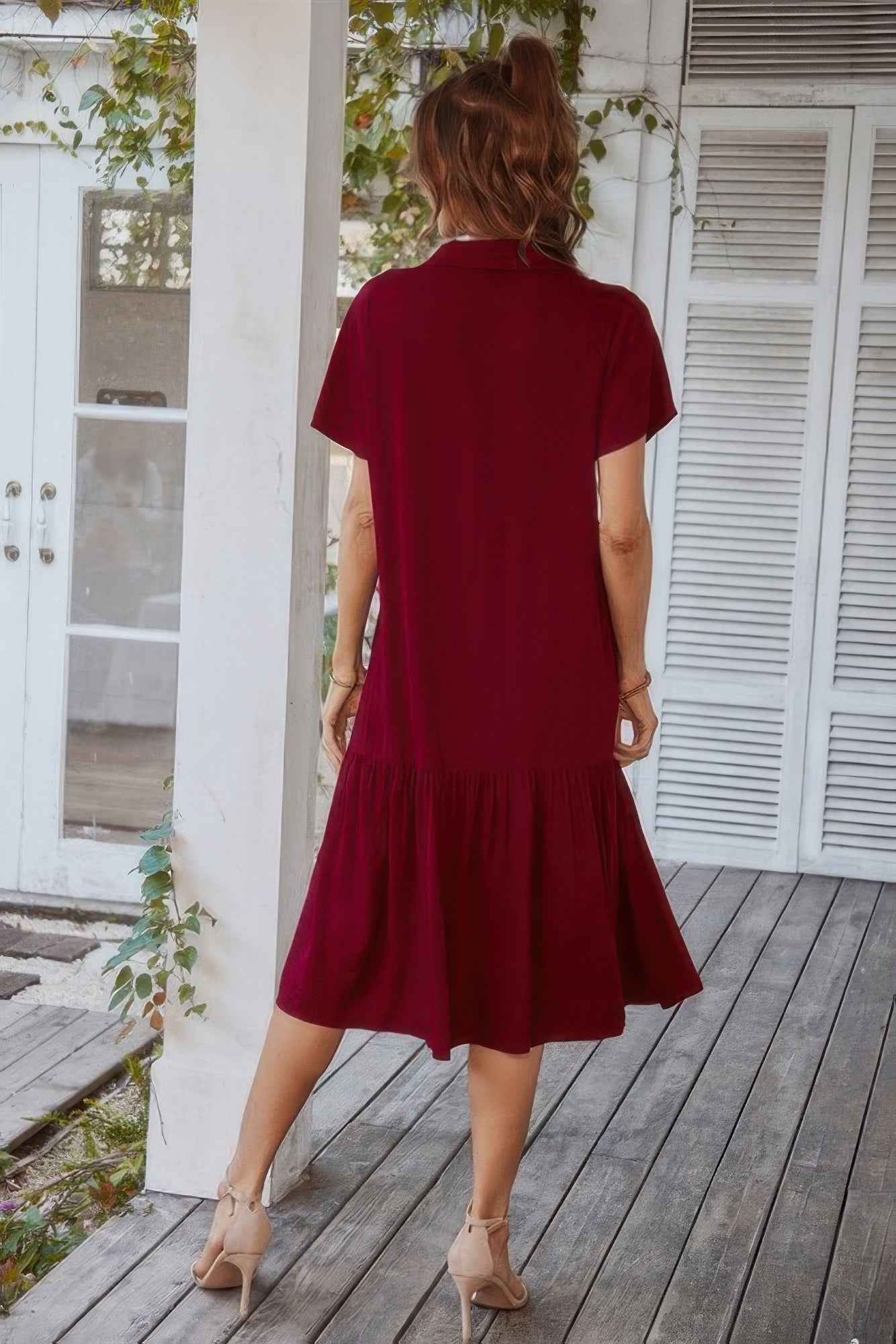 V Neck Short Dress Solid Midi Dress