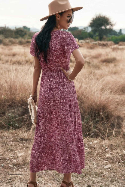 V Neck Polka Dot Short Sleeve Dress