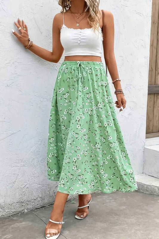 Plus Floral Print Drawstring Waist Fit Skirt