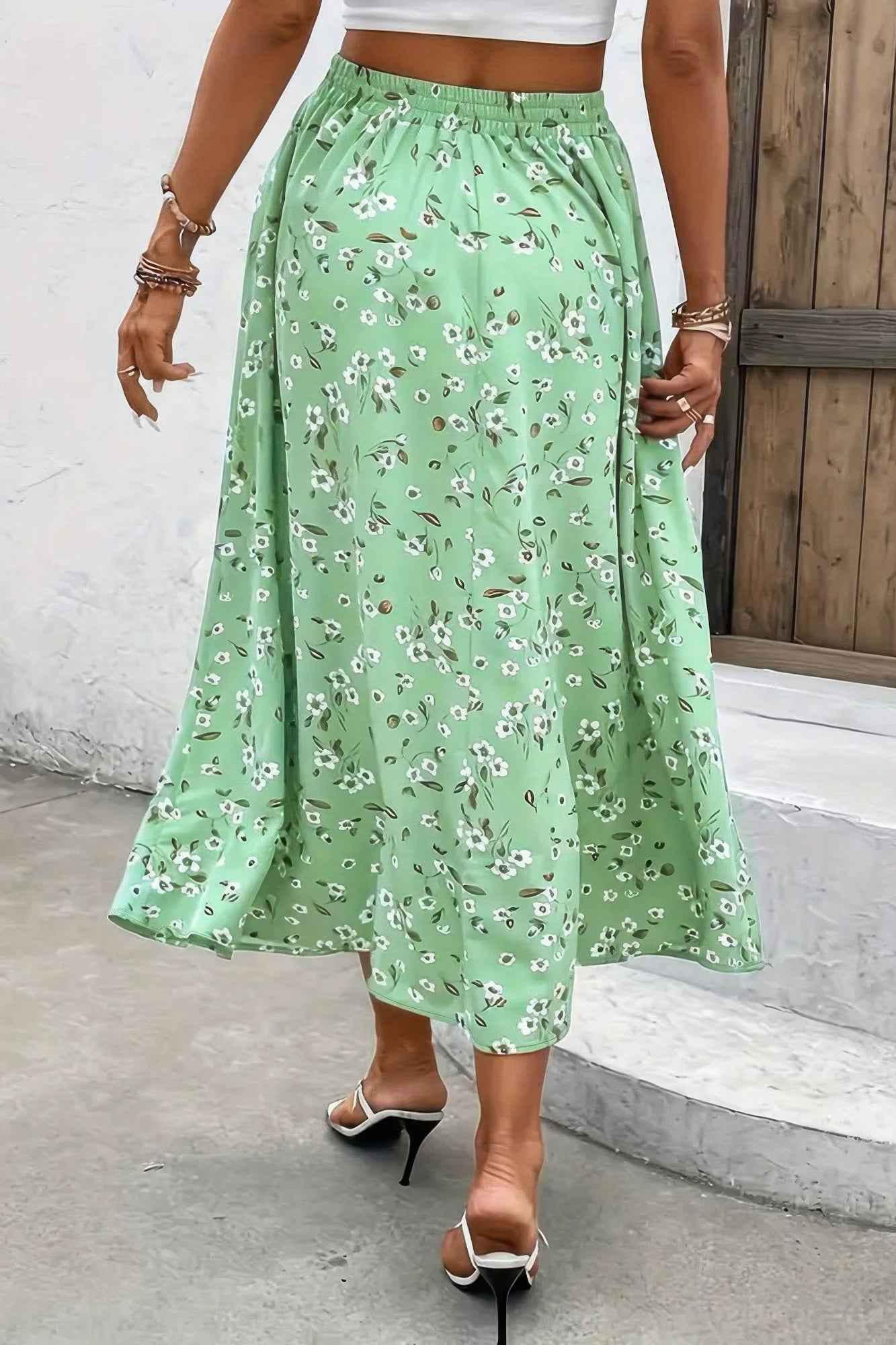 Plus Floral Print Drawstring Waist Fit Skirt