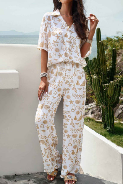 Two Piece Random Printed Short Sleeve Fit Set