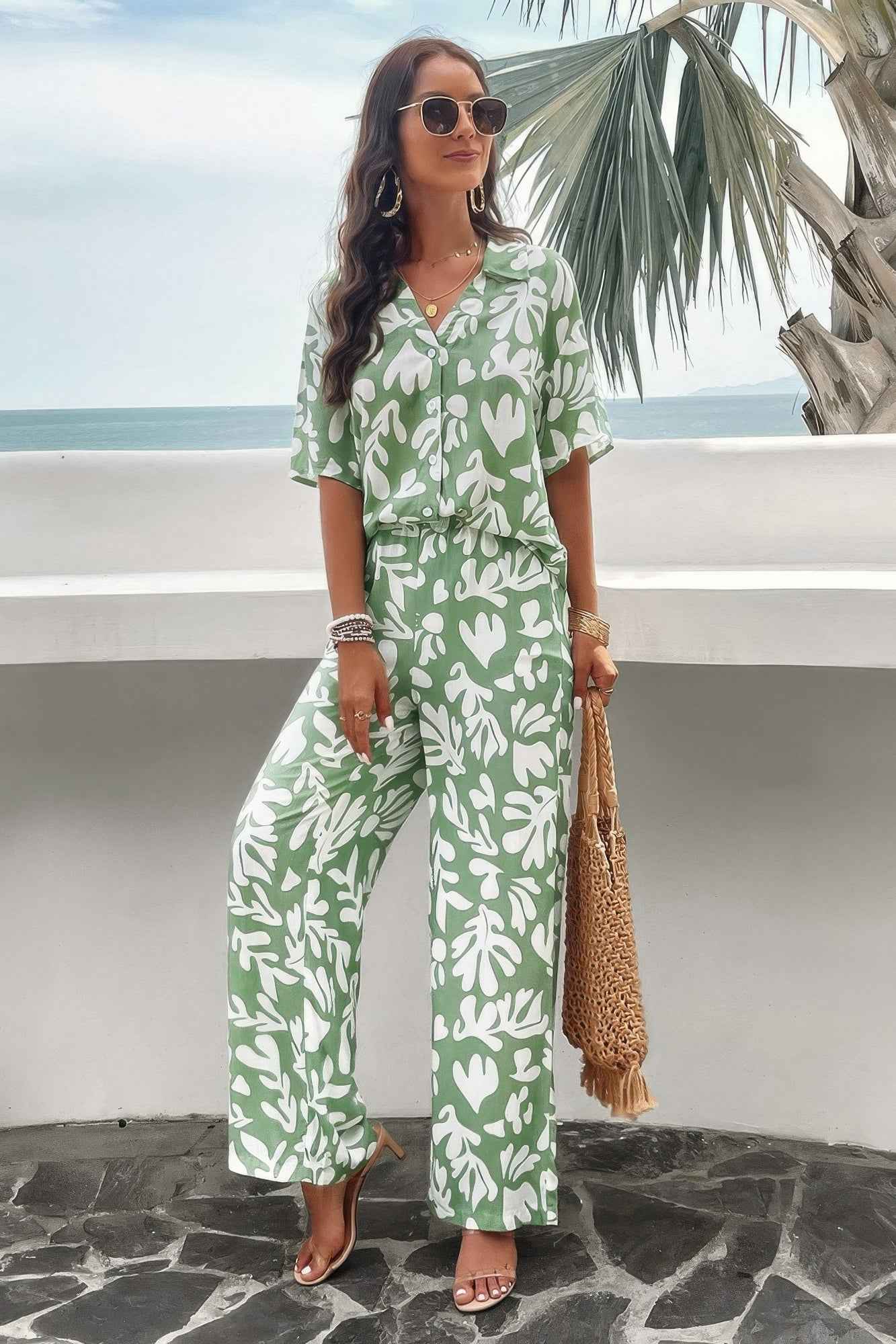 Two Piece Random Printed Short Sleeve Fit Set