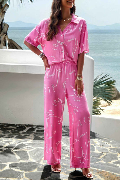 Two Piece Random Printed Short Sleeve Fit Set