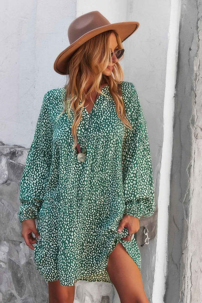 V Neck Drop Shoulder Cheetah Print Tunic Dress