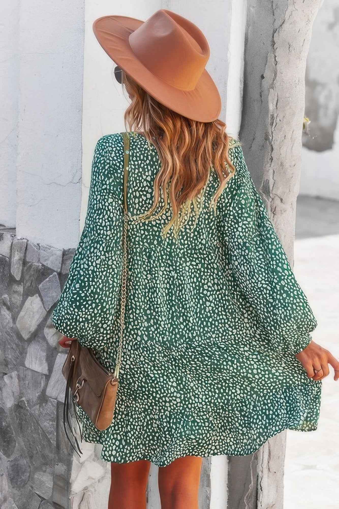 V Neck Drop Shoulder Cheetah Print Tunic Dress