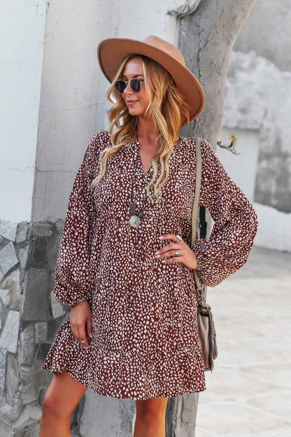 V Neck Drop Shoulder Cheetah Print Tunic Dress