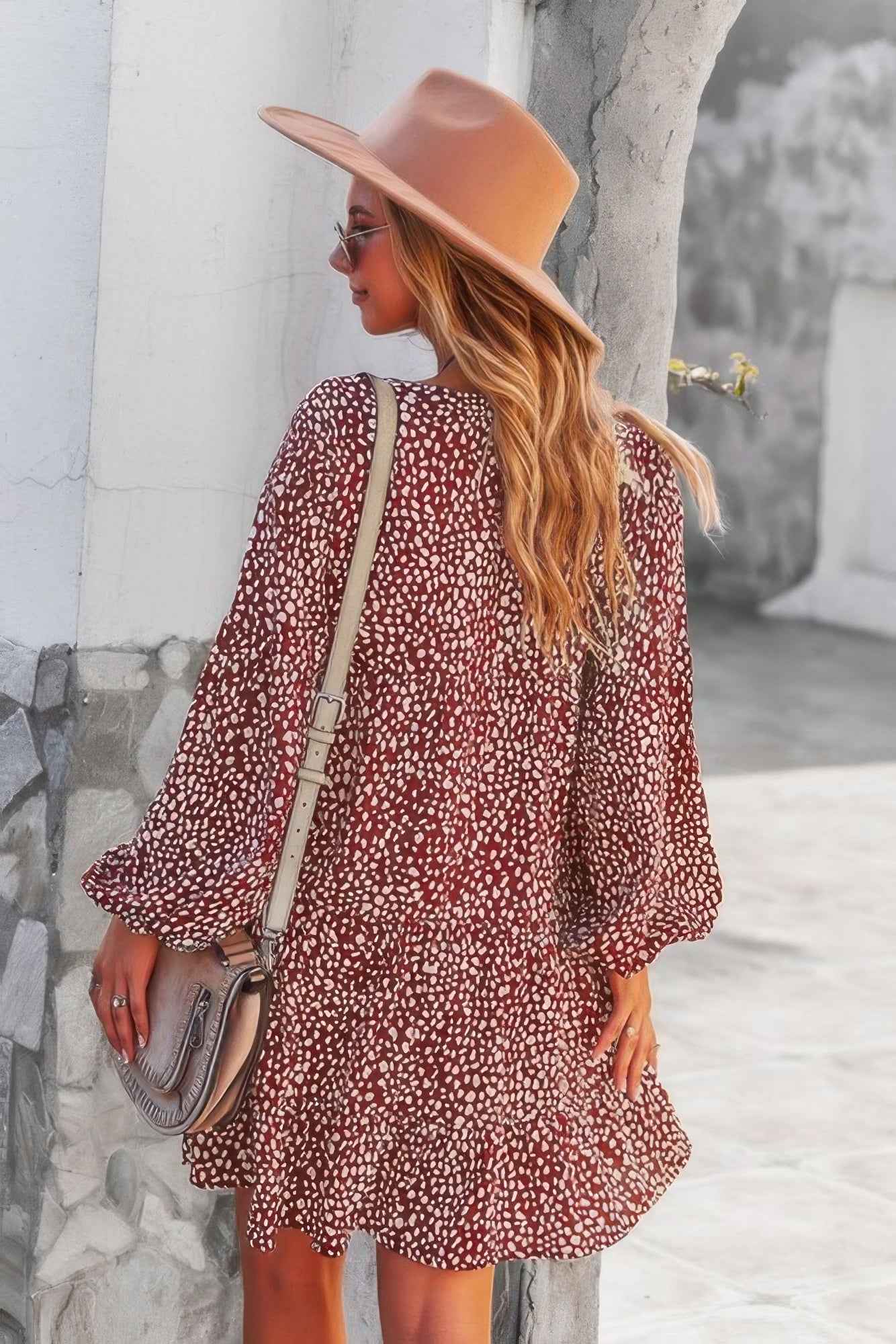 V Neck Drop Shoulder Cheetah Print Tunic Dress