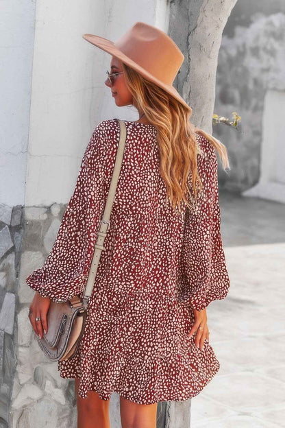 V Neck Drop Shoulder Cheetah Print Tunic Dress