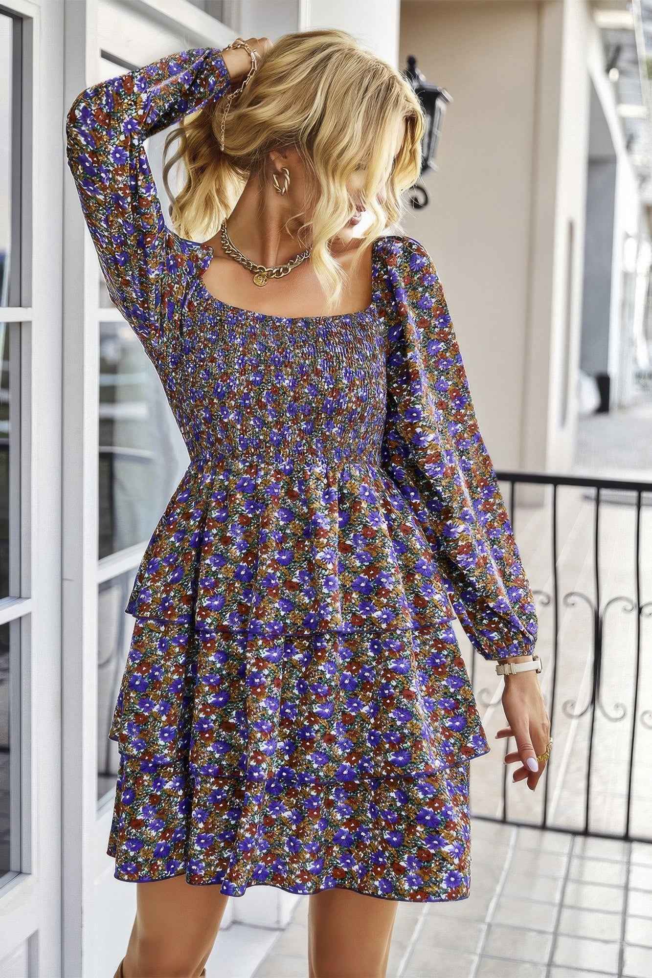 Square Neck Solid Lace Up Cocktail Dress