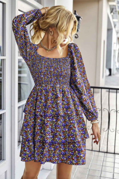 Square Neck Solid Lace Up Cocktail Dress