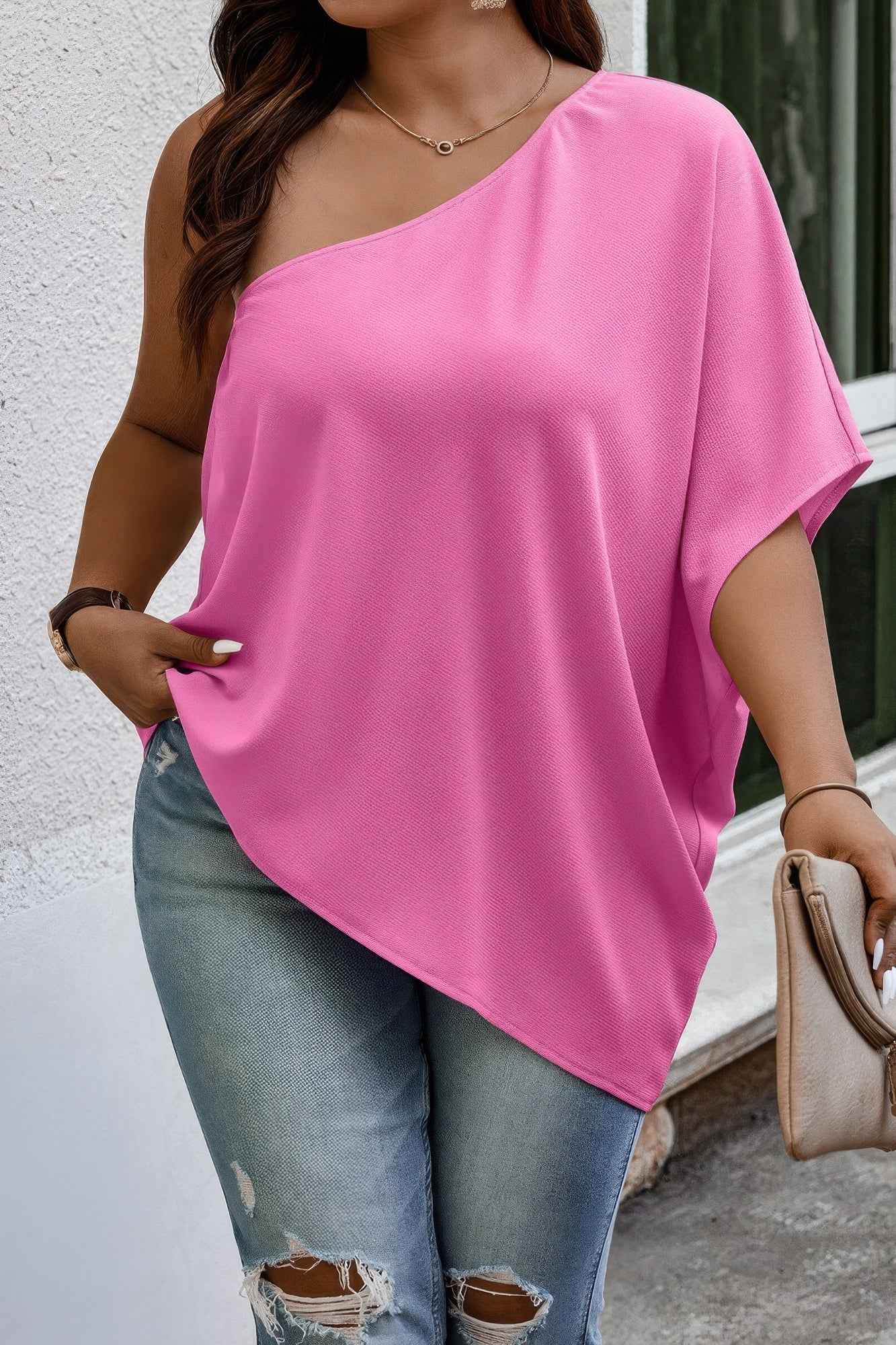 Plus One Shoulder Solid Casual Loose Fit Shirt