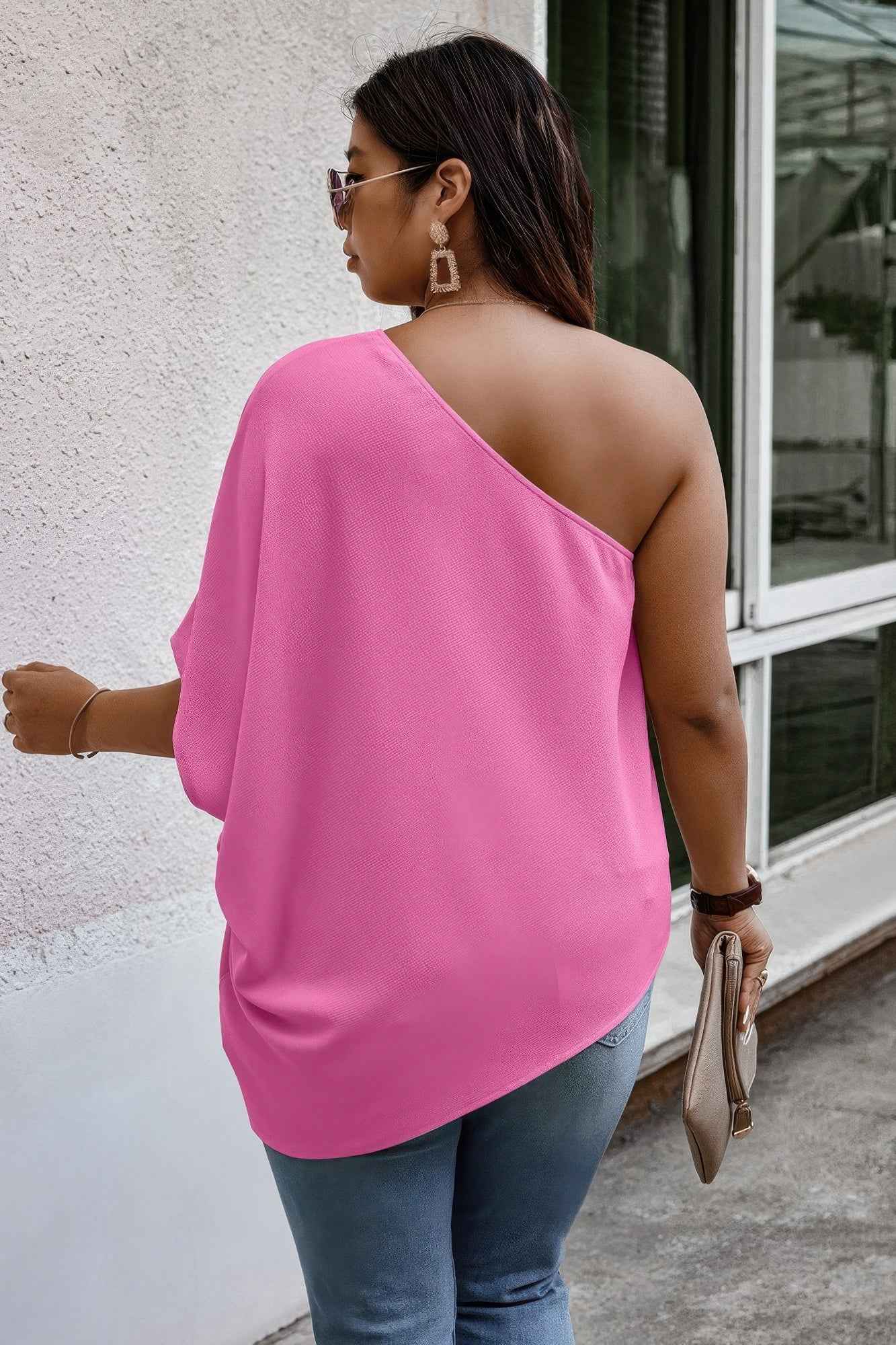 Plus One Shoulder Solid Casual Loose Fit Shirt